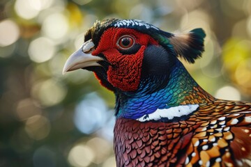 Poster - Close-up shot of a bird with a vibrant red head. Perfect for nature enthusiasts or birdwatchers.