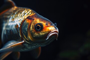 Poster - A detailed view of a fish with a black background. Perfect for aquatic-themed projects or adding a touch of nature to designs