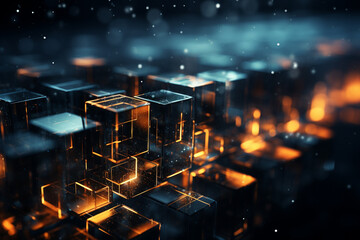 Poster - Abstract, minimalist blockchain data blocks with subtle shading.