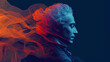 Exposure portrait of Wolfgang Amadeus Mozart combined with abstract lines and curves.