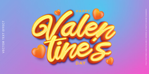 Wall Mural - Editable text effect valentine's day with three dimension lettering text style