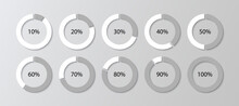 Loading Diagram Bar. Grey Round Progress Template. 100 Percent Circle Pie Bar. Circular Chart. Schemes With Sectors. Piechart With Segments And Slices. Vector Illustration