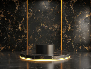 Wall Mural - 3d illustration black marble podium backdrop for product or merchandise display.