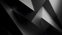 Black White Abstract Background. Geometric Shape. Lines, Triangles. 3d Effect. Light, Glow, Shadow. Gradient. Dark Grey, Silver. Modern, Futuristic.