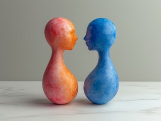 Two plasticine figurines of man and woman. 3D rendering Generative AI