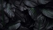 © Alex - Realistic Detailed 3d Black Tropical Leaf Seamless Pattern. Generative AI