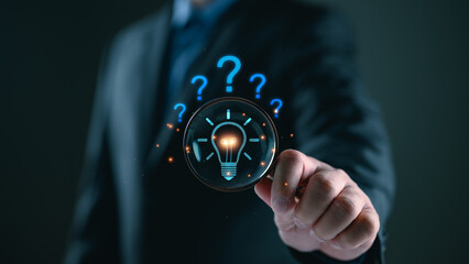 Poster - Creative idea. Concept of idea and innovation, Businessman holding light bulb. Idea concept with innovation and inspiration for business or education, Creative thinking and learning.