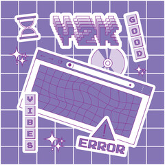 Aufkleber - Template for a square social media post. Retro PC elements, user interface. Vector collage in old computer aesthetics of the 90s, 00s