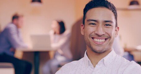 Aufkleber - Office, business and face of happy man with crossed arms for working, career and professional job. Coworking space, cafeteria and portrait of happy person with pride, confidence and positive mindset