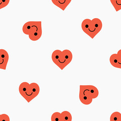 Sticker - Seamless pattern with red heart cartoons on white background vector illustration.