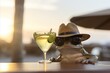 Jovial Frog Indulging in a Tasty Cocktail on a Tropical Beach, with Ample Room for Personalized Text