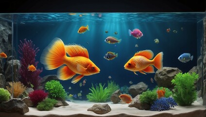 Wall Mural - aquarium with fishes in a small pond