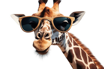 Wall Mural - cartoon colorful giraffe with sunglasses on white background