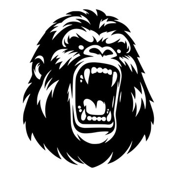 vector logo of a raging gorilla. professional logo of a mad kong. black and white logo of an ape iso