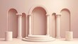© Amonthep - 3d render,Classic luxury podium product background.podium and light shadow white background for product presentation.