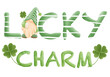 lucky charm text with gnome and clever leafs