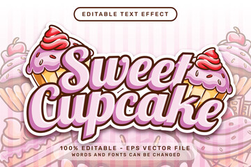 Poster - sweet cupcake 3d text effect and editable text effect with cake illustration