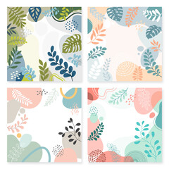  Set background with beautiful.background for design. Colorful background with tropical plants