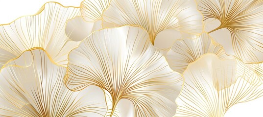 Poster - Abstract luxury art background with ginkgo leaves in gold line art style. Botanical banner for decoration design