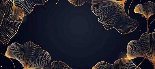 Poster - Abstract luxury art background with ginkgo leaves in gold line art style. Botanical banner for decoration design