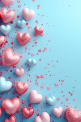 Wall Mural - Valentine's Day background with copy space and three-dimensional hearts. Generative Ai.
