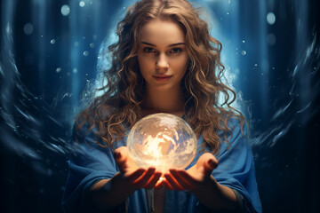 Wall Mural - generative ai image picture of powerful elements wizard practicing ice water air fire magic video ga