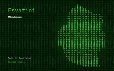 Naklejka na meble Swaziland, Eswatini Map Shown in Binary Code Pattern. TSMC. Blue Matrix numbers, zero, one. World Countries Vector Maps. Digital Series