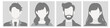 grayscale Avatar, user profile, person icon, silhouette, profile picture for unknown or anonymous individuals. The illustration portrays man and woman portrait for social media profiles, screensavers
