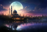 Fototapeta  - mosque by the lake at night 