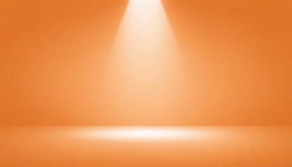 Wall Mural - Empty studio with a beam of light on orange paper background. Minimalist mockup, podium display and showcase, studio room, Desk illuminated by spotlight, interior room for displaying products