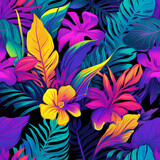 Fototapeta Kwiaty - Vibrant Rainforest Neon Seamless Pattern