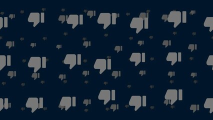 Poster - Thumb down symbols float horizontally from left to right. Parallax fly effect. Floating symbols are located randomly. Seamless looped 4k animation on dark blue background