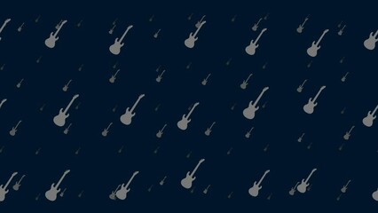 Poster - Guitar symbols float horizontally from left to right. Parallax fly effect. Floating symbols are located randomly. Seamless looped 4k animation on dark blue background