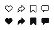 Social Media Interaction Icons Set - Like, Comment, Share, Save Symbols