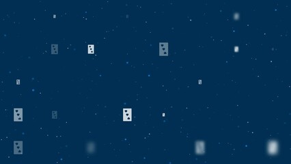 Poster - Template animation of evenly spaced Three of hearts playing cards of different sizes and opacity. Animation of transparency and size. Seamless looped 4k animation on dark blue background with stars