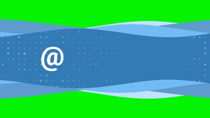 Poster - Animation of blue banner waves movement with white at symbol on the left. On the background there are small white shapes. Seamless looped 4k animation on chroma key background