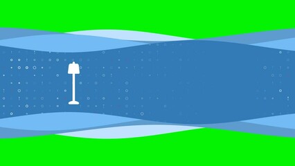Poster - Animation of blue banner waves movement with white floor lamp symbol on the left. On the background there are small white shapes. Seamless looped 4k animation on chroma key background