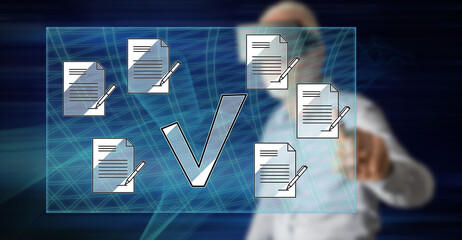 Wall Mural - man touching a document validation concept