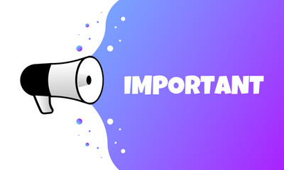 Poster - Important sign. Flat, purple, megaphone text, important sign. Vector illustration