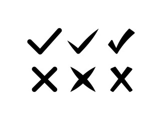 Poster - Checkmark and cross icons. Silhouette, set of check marks and crosses icons. Vector icons