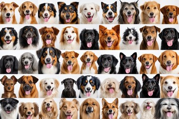 Aufkleber - Dogs of different breeds collage. Cute doggies or pets are looking happy isolated on colorful or gradient background. Studio photoshoots. Flyer for your ad, Generative ai
