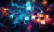 An array of glowing, neon squares, creating an abstract digital landscape Abstract, neon squares, digital landscape. Generative Ai

