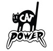 Cat power. Vector illustration in trendy doodle cartoon style. Isolated on light backgroud. T-shirt cat design concept. Power metal text design. Strength and power of cat.