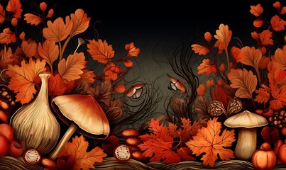 Wall Mural - Background with autumn elements. Generative Ai

