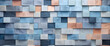 Texture of disorganized beige and blue brick wall backgorund