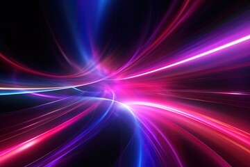 Wall Mural - bstract futuristic background with pink blue glowing neon moving high speed wave lines and bokeh lig