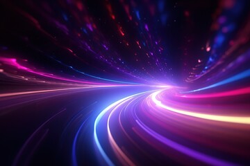 Wall Mural - bstract futuristic background with pink blue glowing neon moving high speed wave lines and bokeh lig