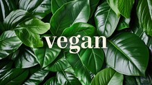 The Word "vegan" In White Letters Nestled Among A Dense Collection Of Lush, Dark Green Leaves.