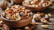Healthy Nut mix in a wooden Bowl
