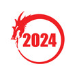 Round red dragon frame. Chinese New Year 2024 icon. Isolated element on white background. Vector eps10